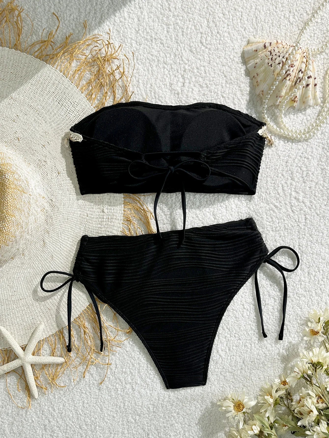 XS - XL Bandeau Wrinkled High Cut Bikini Women Swimwear Female Swimsuit Two-pieces Bikini Set Shell Bather Bathing Suit Swim