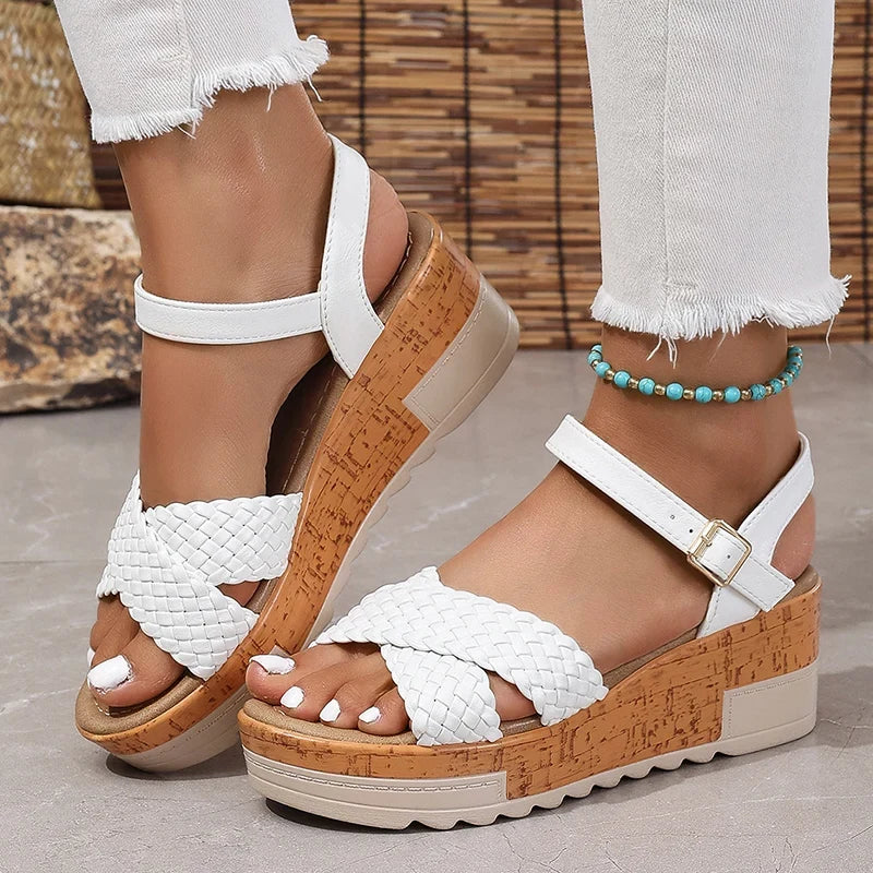 Women's Braided Platform Sandals 2025 Summer Chunky Wedges Gladiator Sandals Woman Ankle Straps Vacation Casual Beach Sandles