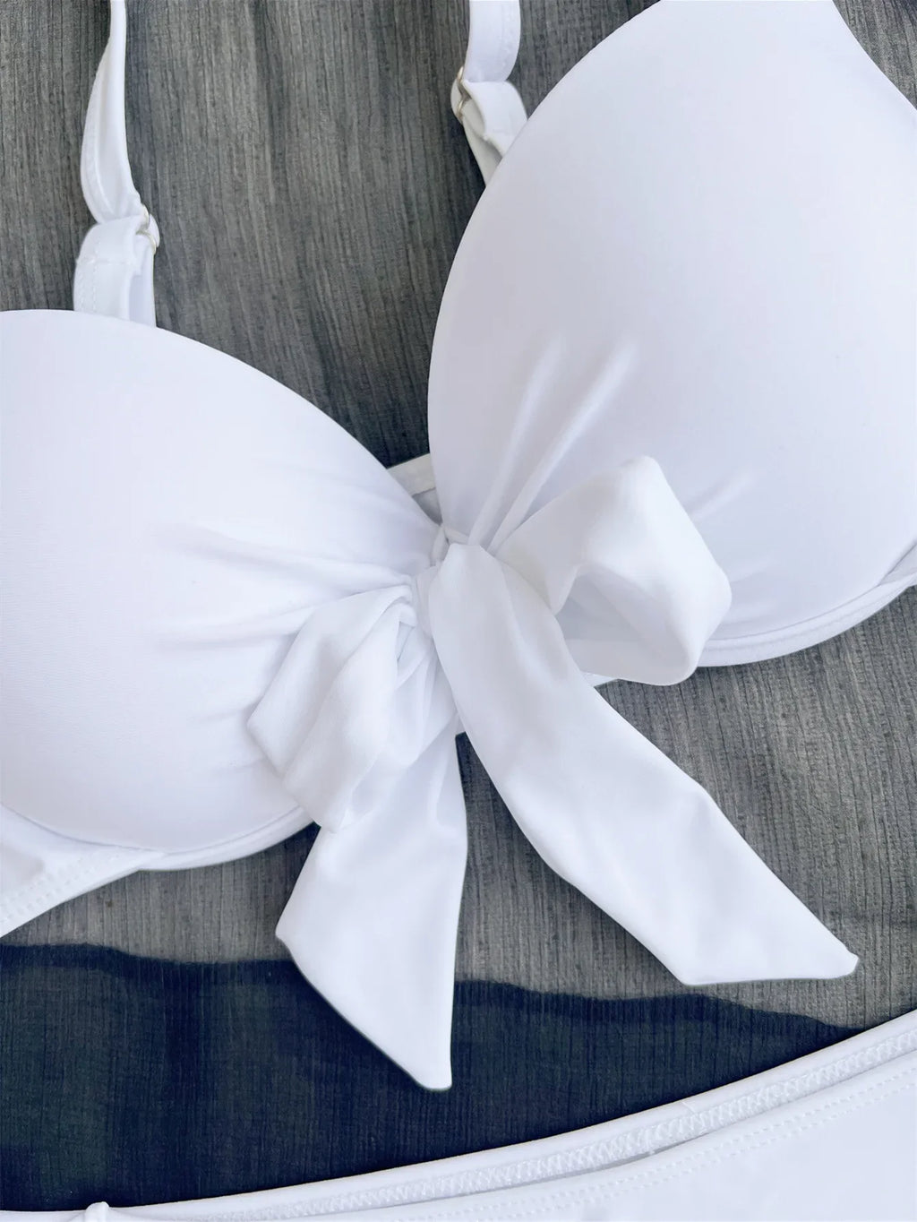 Sexy Front Bow Knot Push Up Bikinis Two Pieces Solid Swimsuit Tie Bikini Swimsuit Swimwear Biquini Conjunto De Bikini Tankini