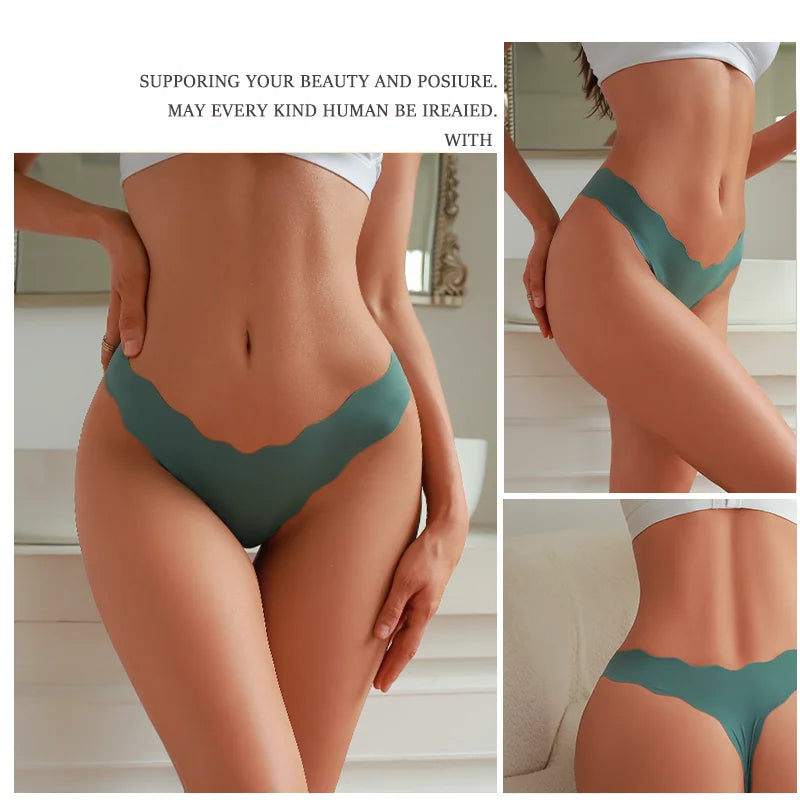 4PCS Women Seamless Panties Wavy Design Ultra-thin Panties Women Ice Silk Underwear Sexy Panty Low Waist G-string Female Solid