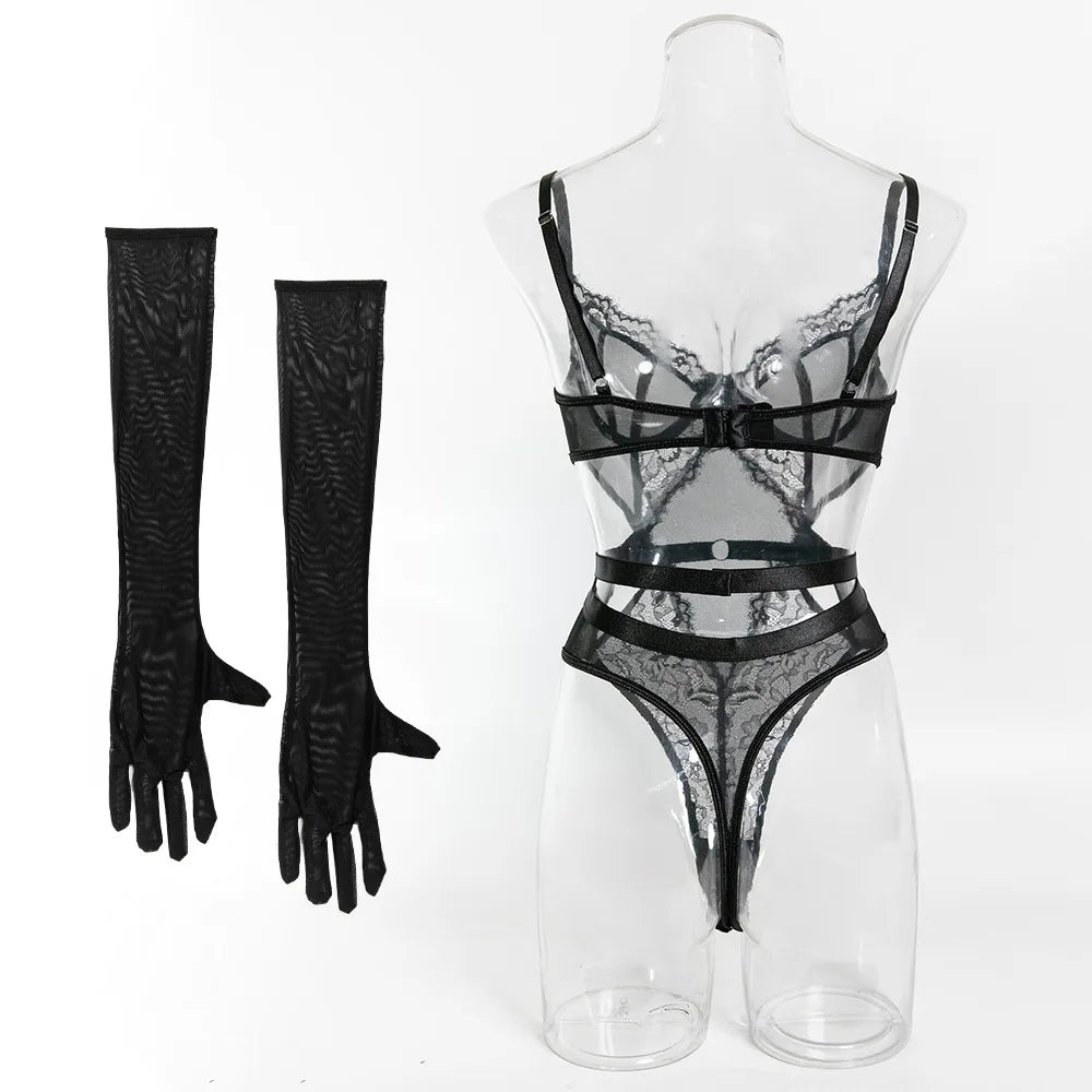 Women's Sexy Black Lace See-Through Jumpsuit - Hollow Mesh Shapewear Bodysuit for Special Occasions