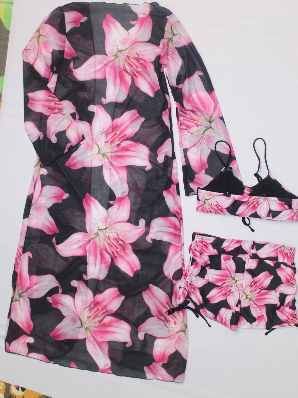 3-Piece Set Bohemian  Print Beach Sunshade Clothing Women's Drawstring Swimsuit Shorts Comfortable Summer Vacation Swimwear