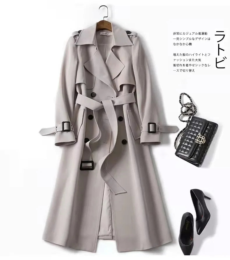 Phantasy Trench Coat Women Long Sleeve Jacket British Style Long Cloack Lace Up Elegant Office Lady Trench Spring Autumn Outfit