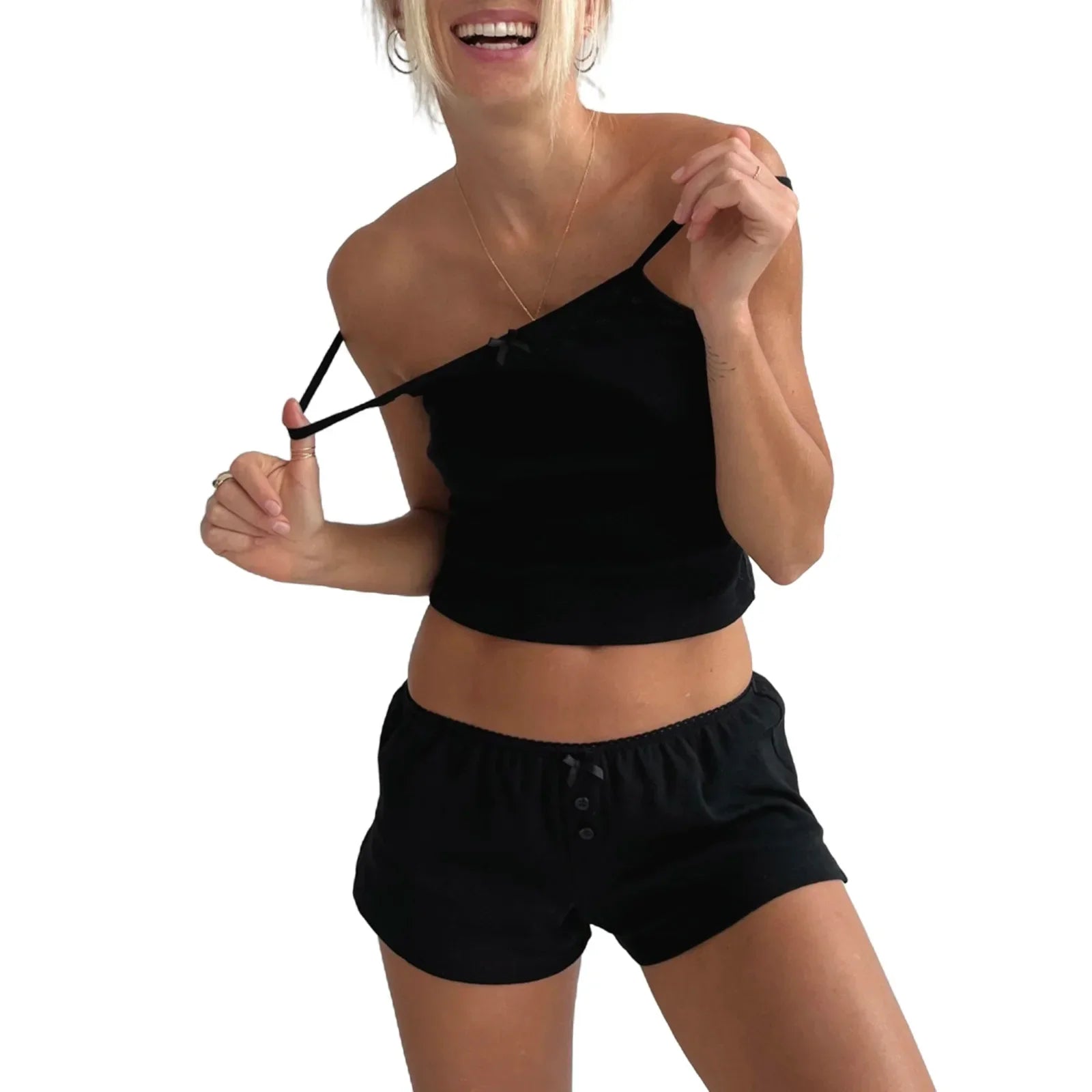 Women Loungewear Set 2 Pieces Suits Lace Trim Eyelet Camisoles Tank Tops and Shorts Pajamas Outfits