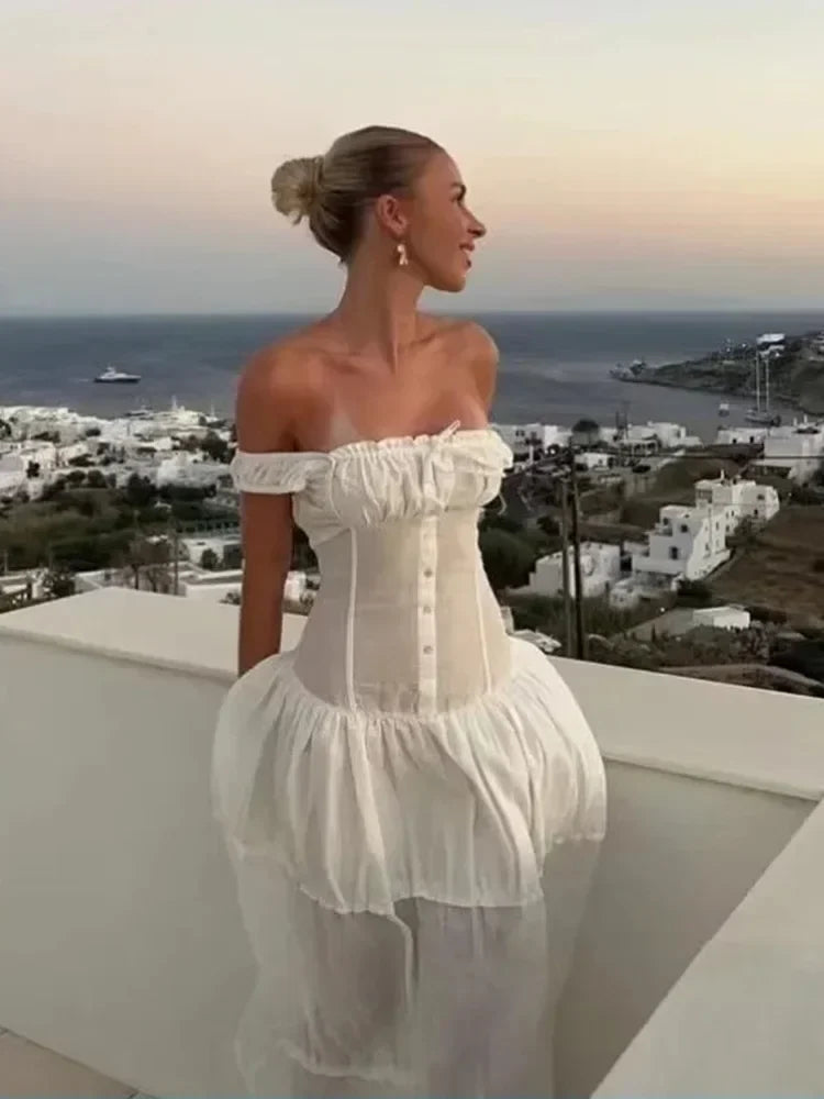 Bowknot White Summer Women's Dress Elegant Tank Beach Long Sundress Vestidos Sleeveless Holiday Chic Black Slim Maxi Dress 2025
