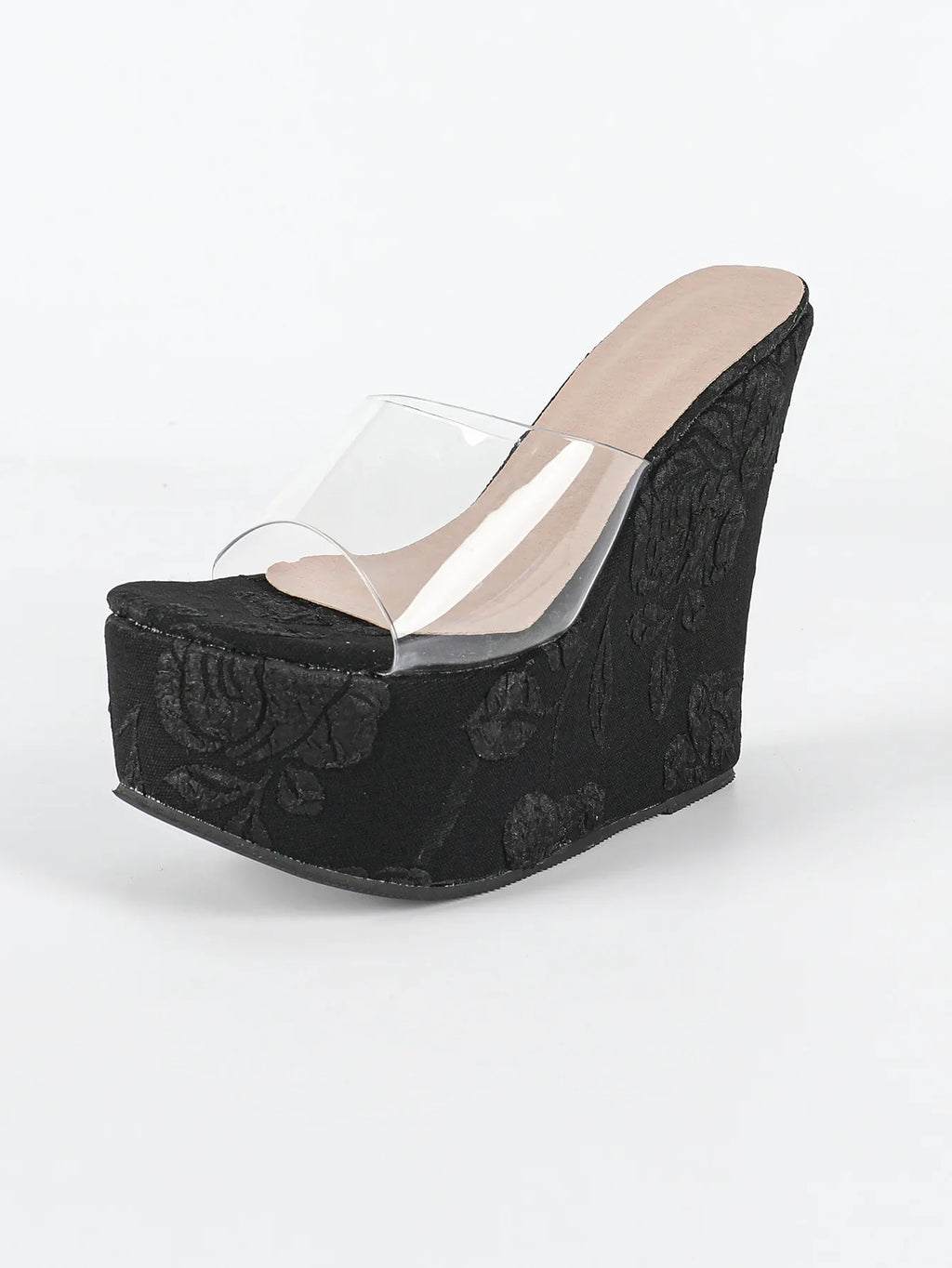 NASBAVIPVC Transparent Slippers Women Peep Toe 15CM Wedges High Heels Platform Sandals Summer Fashion Open Toe Party Dress Shoes