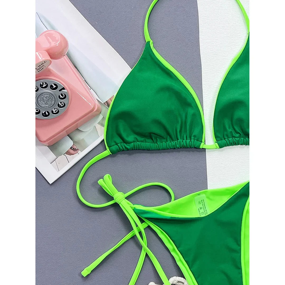Sexy 7 Colors Halter Brazilian Bikini Female Swimsuit Women Swimwear Two-Pieces Bikini Set Bather Bathing Suit Swim Lady V3860