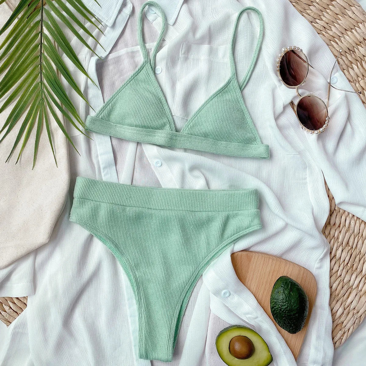 5 Colors Sexy Bikini Women Solid High Waist Swimwear Swimsuit Bikinis Set Ribbed Bathing Suit Female Maillot De Bain Femme 2026