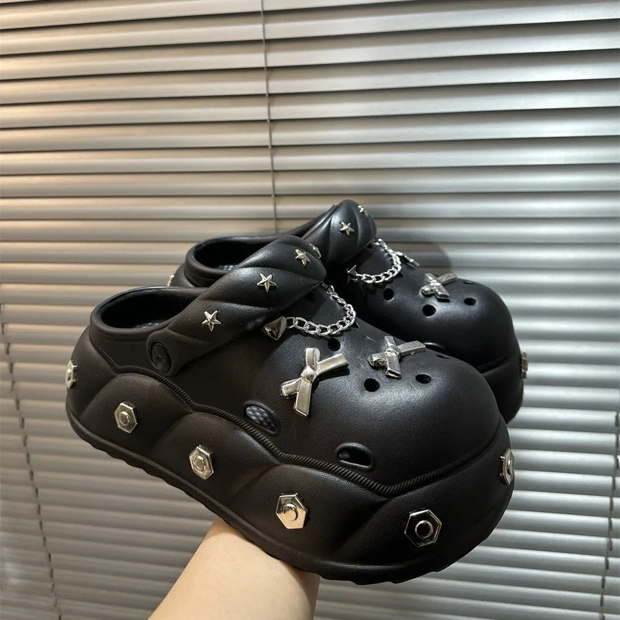 Women Indoor Street Slippers Summer Platform Shoes Cute DIY Bow Knot Girls Fashion Clogs Thick Sole Female Leisure Sandals