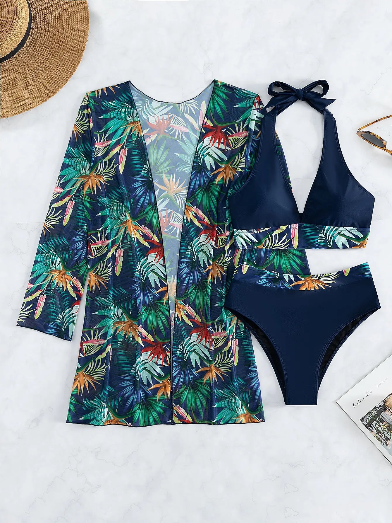 Halter Print Bikini 2026 Women Swimsuit With Kimono High Waist Swimwear Female Bathers Bathing Swimming Swim Suit Beachwear