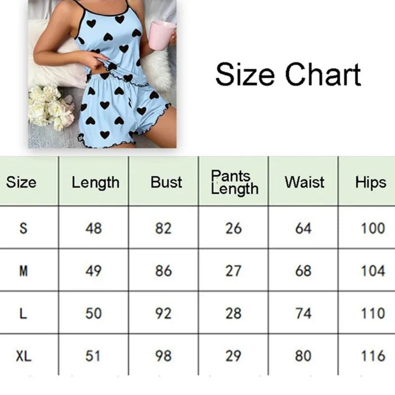 Women's Pajama Set Pajamas T-Shirts Shorts Pink Heart-Shaped Print Round Neck T-Shirt Ice Silk Top Comfortable Casual Summer