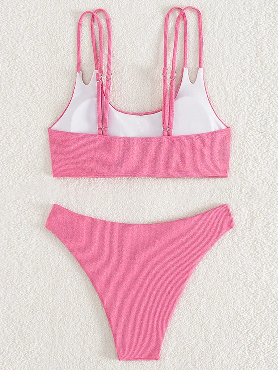 Ribbed Bikins High Cut Bikini 2026 Women Swimsuit Female Swimwear Two-pieces Bikini Set Push Up Bather Bathing Suit Swim Lady