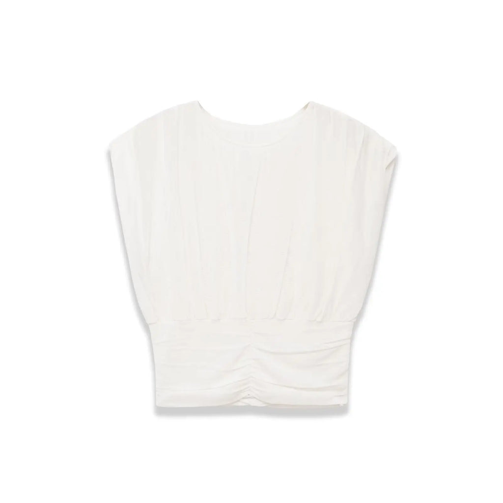 Fashionable Casual Solid Color Pleated Knit Top White Pleated Short Sleeve Blouse Waist Elegant Summer Top For Women Wear R6ZV