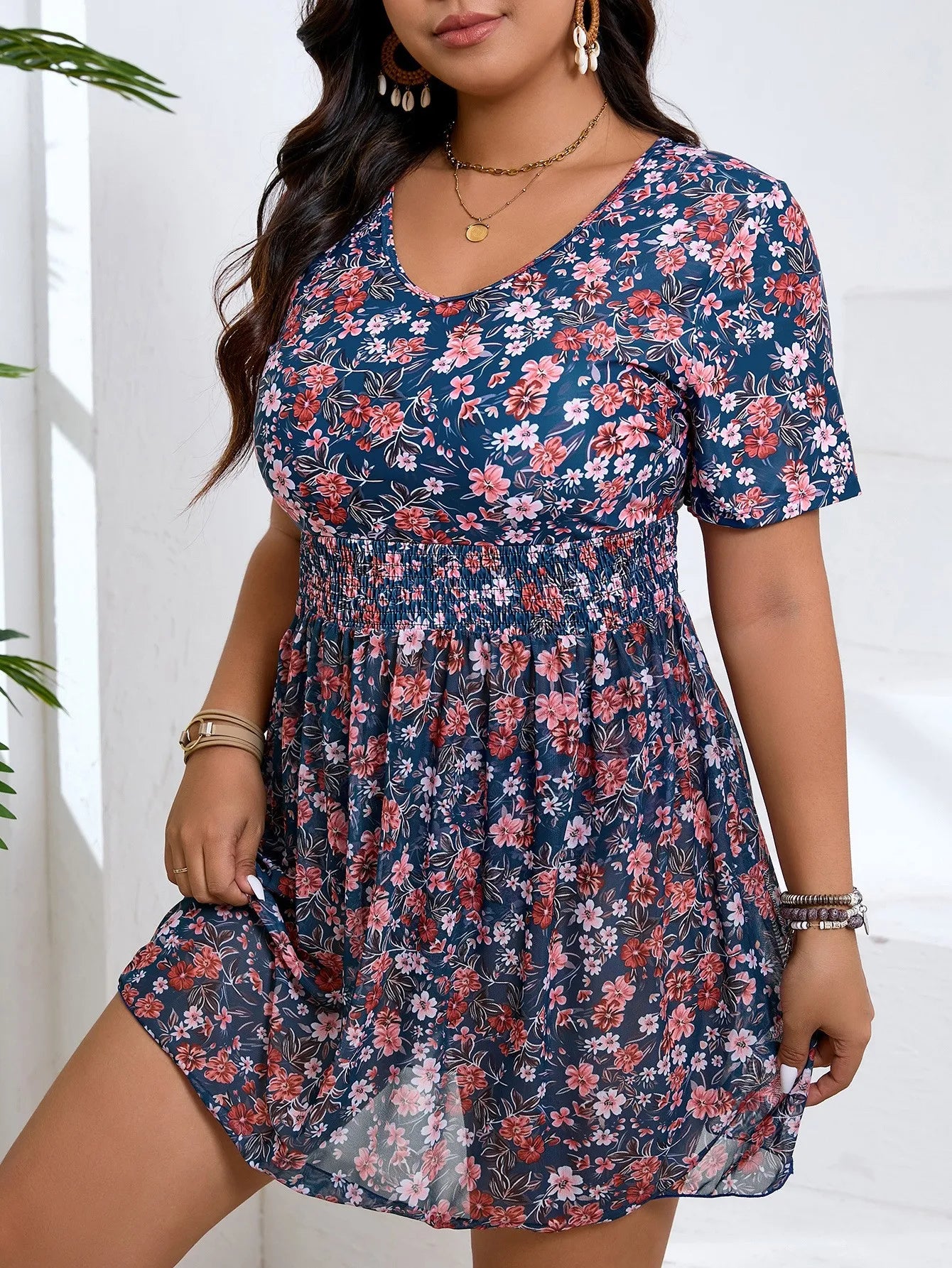 VigoJany 2026 Print Plus Size Tankini Swimwear Women Large V Neck Tied Curvy Dress Swimsuit Lady Big Beach 2 Piece Bathing Suit