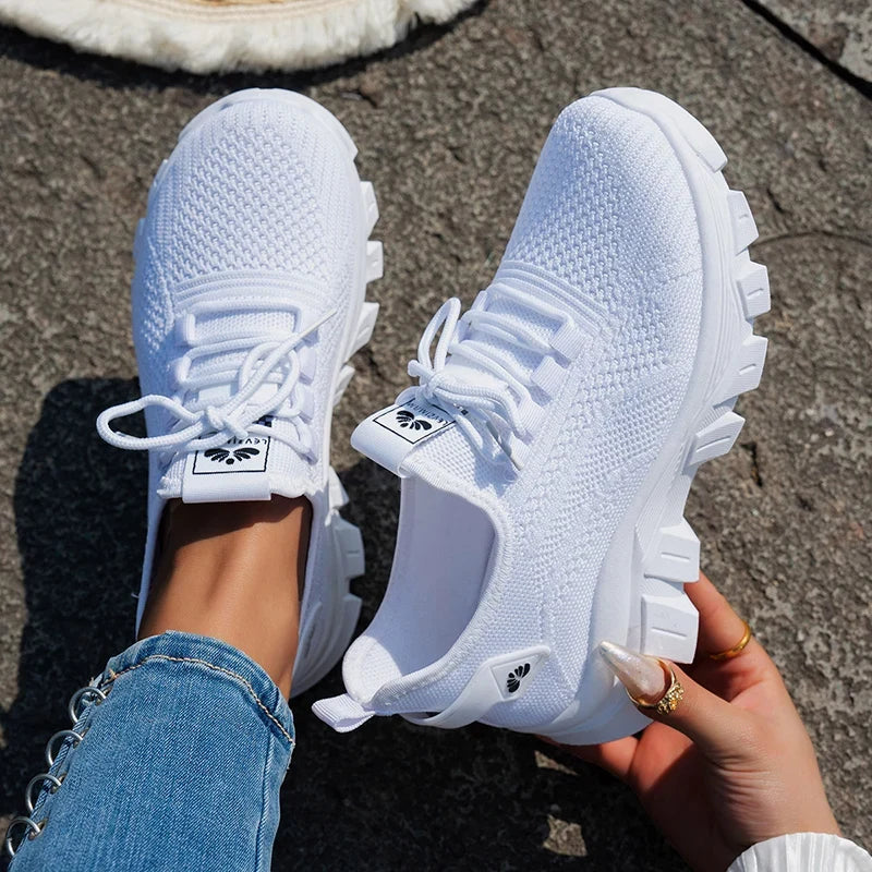 Orange Breathable Knitted Sneakers Women Comfort Slip On Mesh Sport Shoes Woman Plus Size 43 Thick Bottom Vulcanized Shoes Mujer