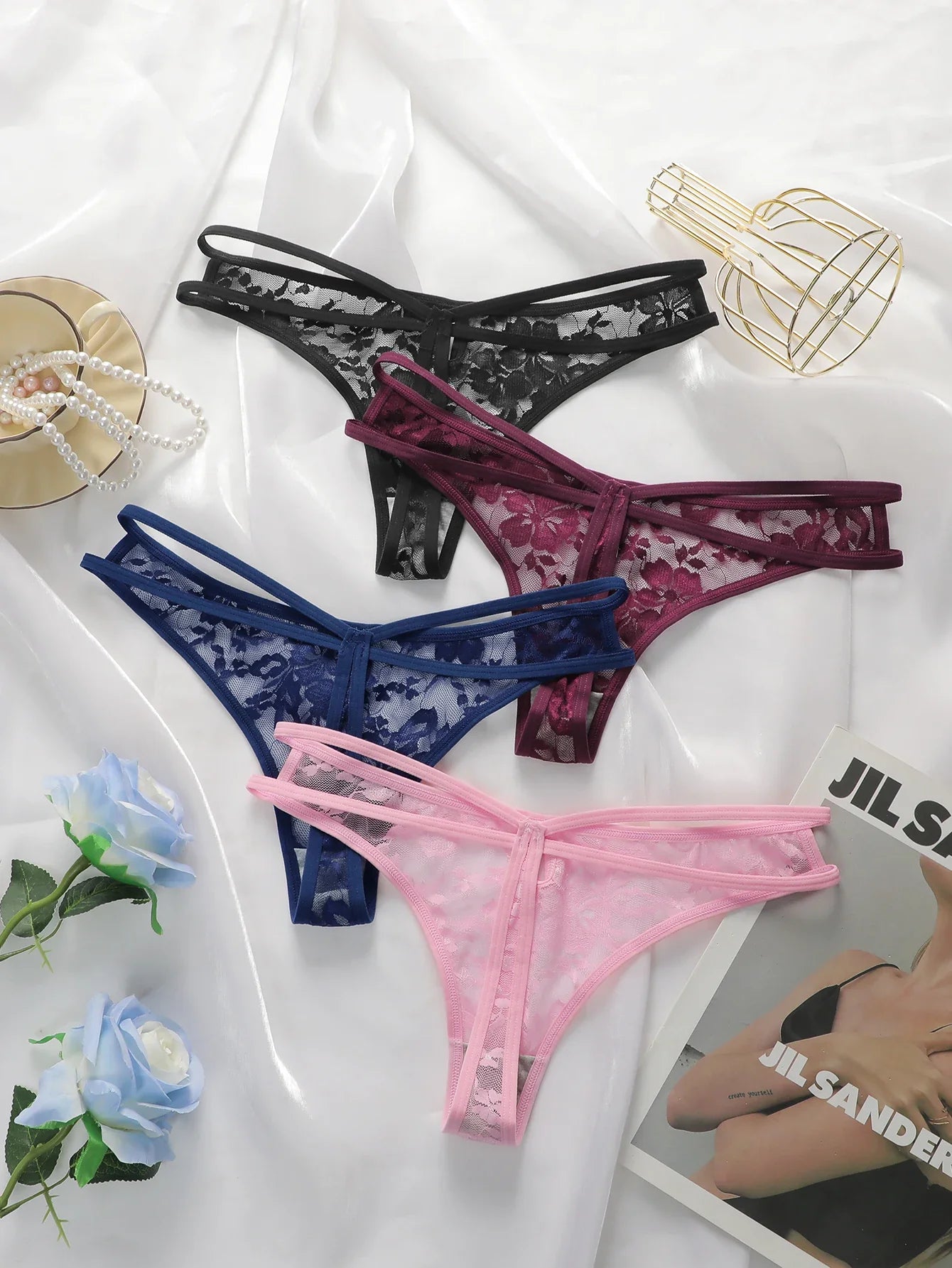 4-piece Hot Selling New Transparent Multi-color Lace Sexy Underwear For Women's Trackless Invisible Thong Underwear C864