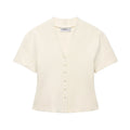 Women's Fashion Casual Structured Knit Jacket Women Beige V Neck Short Sleeve Textured Knit Cardigan Button Front Top Charm 17M0