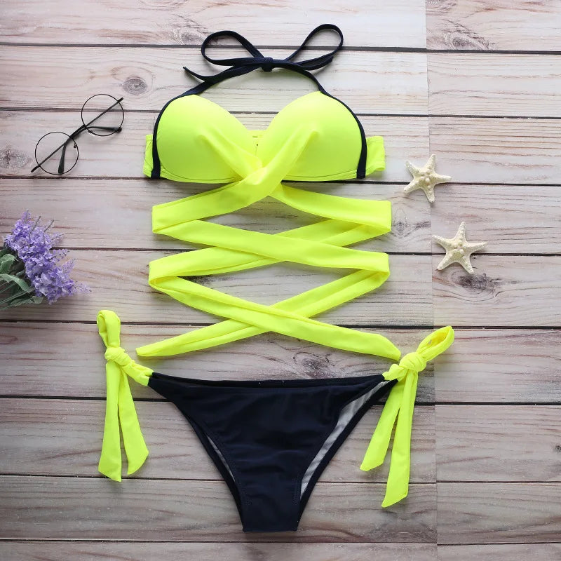 10 Colors Sexy Bikini S-2XL Swimwear Swimsuit Women Cross Bandage Bikinis Set Bathing Suit Female Push Up 2026 Bikini Brasileno