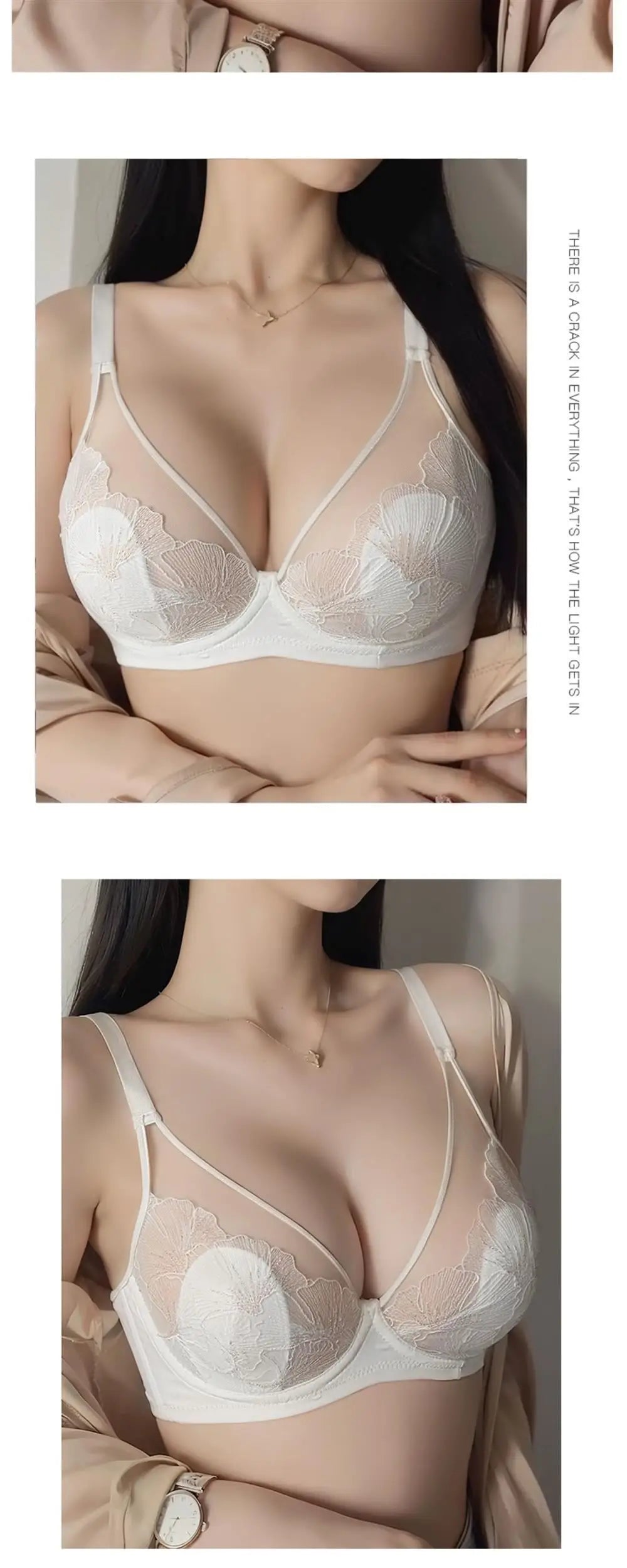 MOYISU French Pure Desire Sexy Rabbit Ears Cup Ultra-thin Underwear Women's Big Breasts Show Small Anti-sag Bra Cover Summer