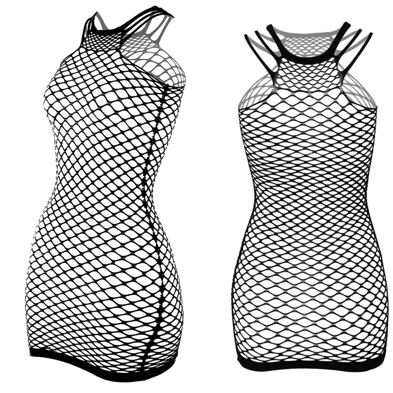 Fishnet Women Sexy Beach Cover Up Dress Women Stretch See Through Sleeveless without Bikini Swimsuit Cover up Mini Beachwea