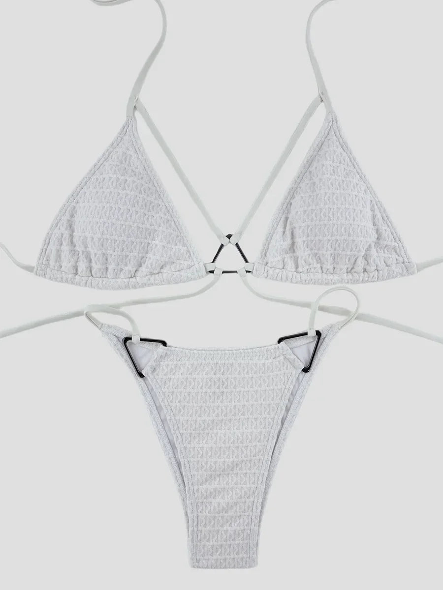 Sexy Wrinkled Halter High Cut Bikini Female Swimsuit Women Swimwear Two-pieces Bikini set Hollow Out Bather Bathing Suit Swim