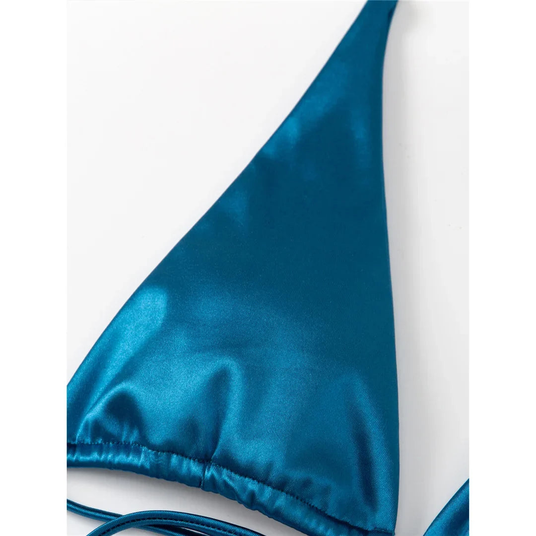 Sexy 13 Colors Halter Satin Brazilian Bikini Women Swimwear Female Swimsuit Two-pieces Bikini set Bather Bathing Suit Swim V4966
