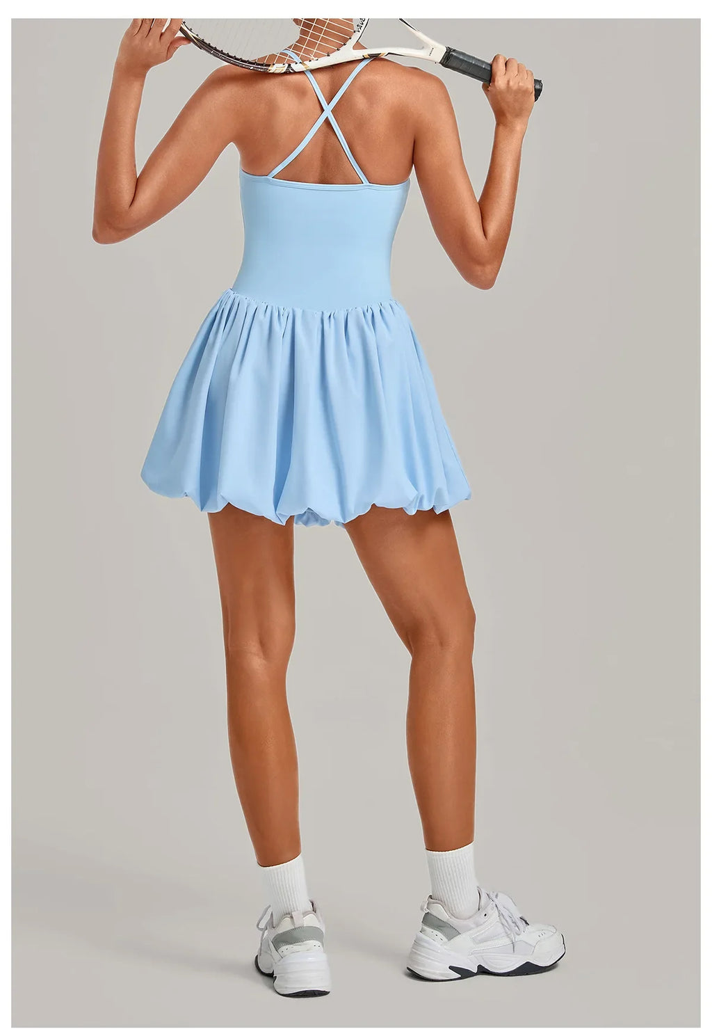Fake Two Piece Tennis Dress Women Back Criss Cross Slim Bulit-in Shorts Golf Athletic Dresses Gym Pleated Fluffy Yoga Mini Dress