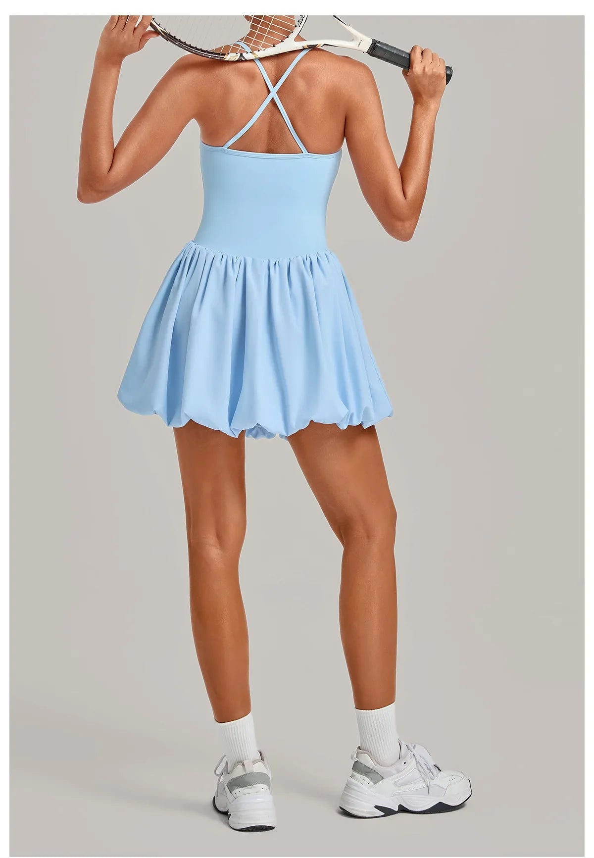 Fake Two Piece Tennis Dress Women Back Criss Cross Slim Bulit-in Shorts Golf Athletic Dresses Gym Pleated Fluffy Yoga Mini Dress