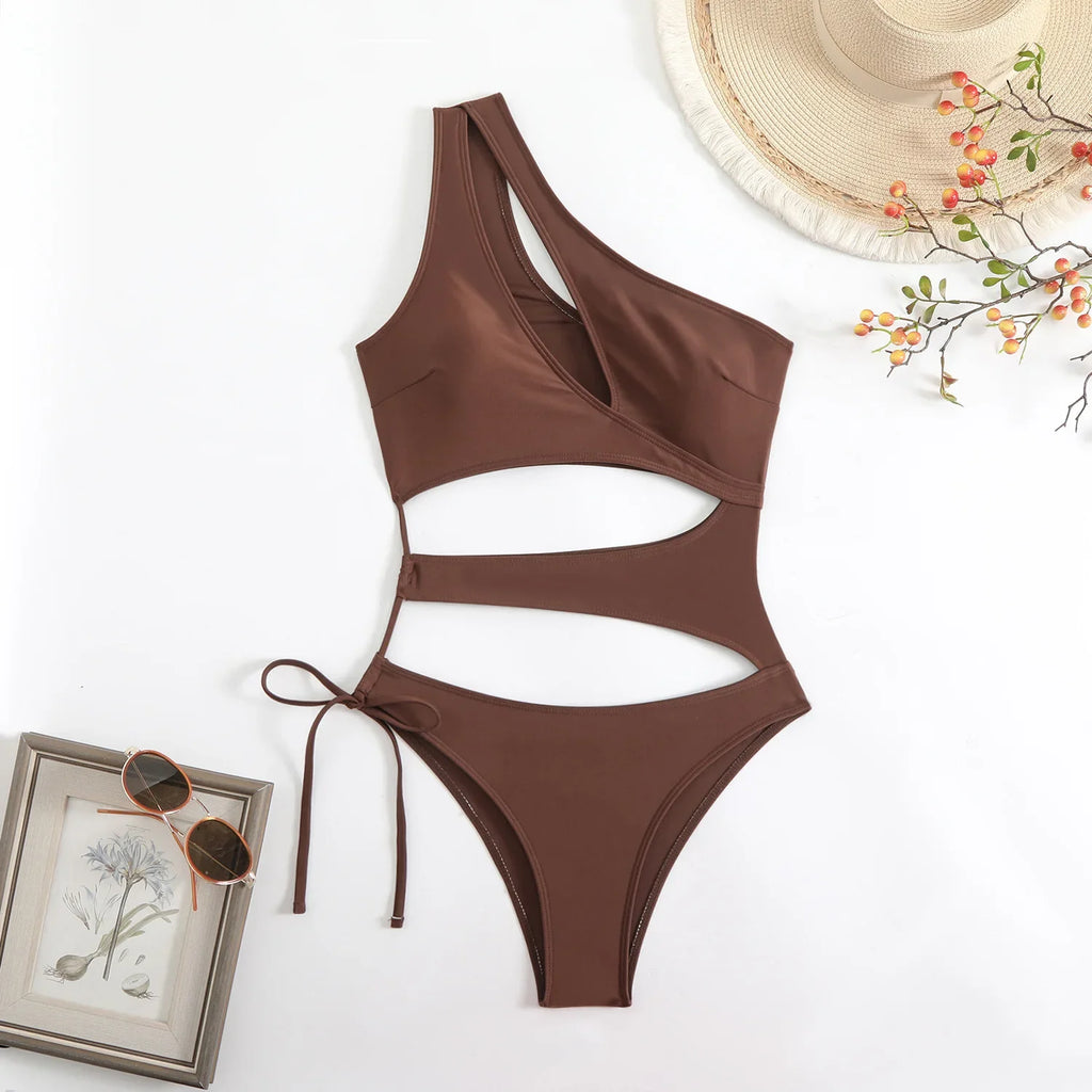 Cut Out Asymmetric One Shoulder One Piece Swimsuit Women Swimwear Female Monokini High Cut Bather Bathing Suit Swim Beachwear