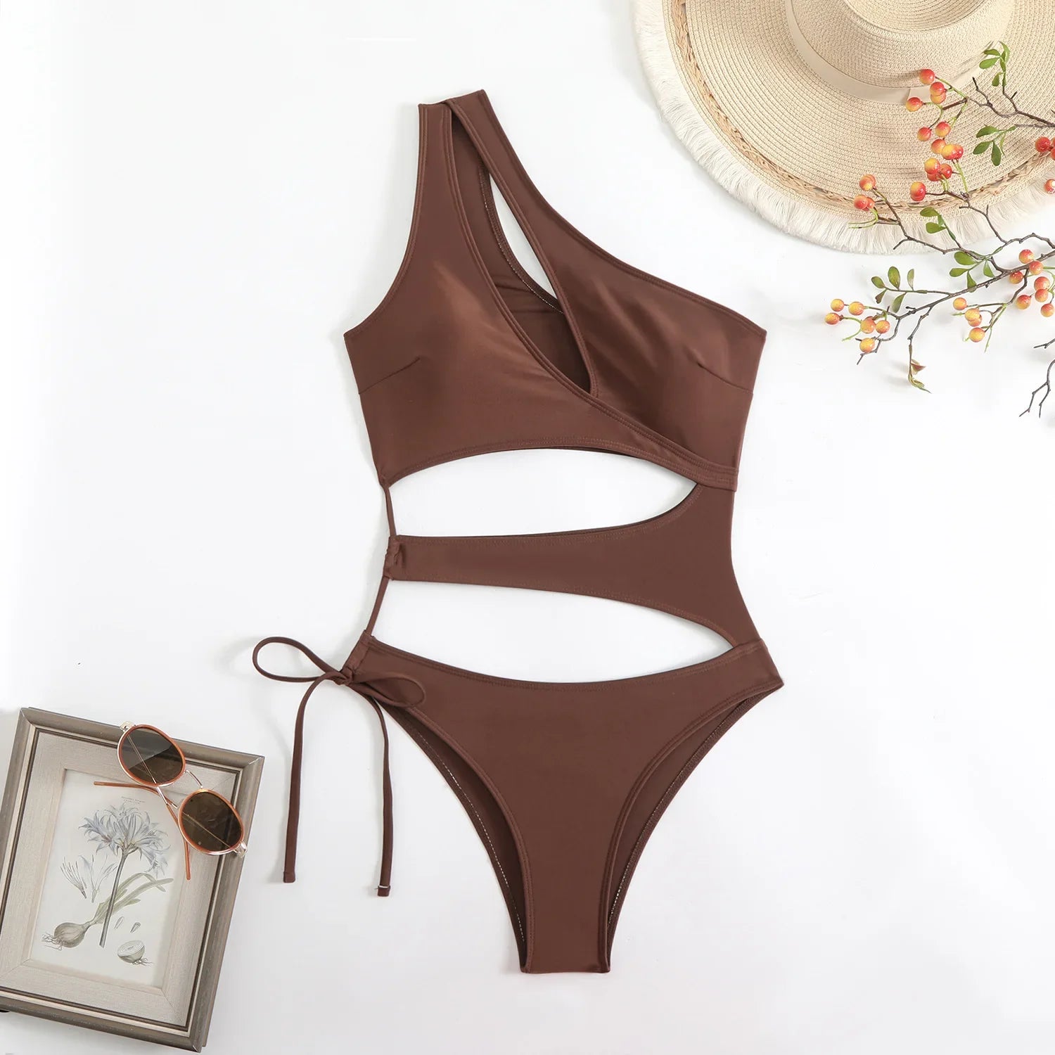 Cut Out Asymmetric One Shoulder One Piece Swimsuit Women Swimwear Female Monokini High Cut Bather Bathing Suit Swim Beachwear