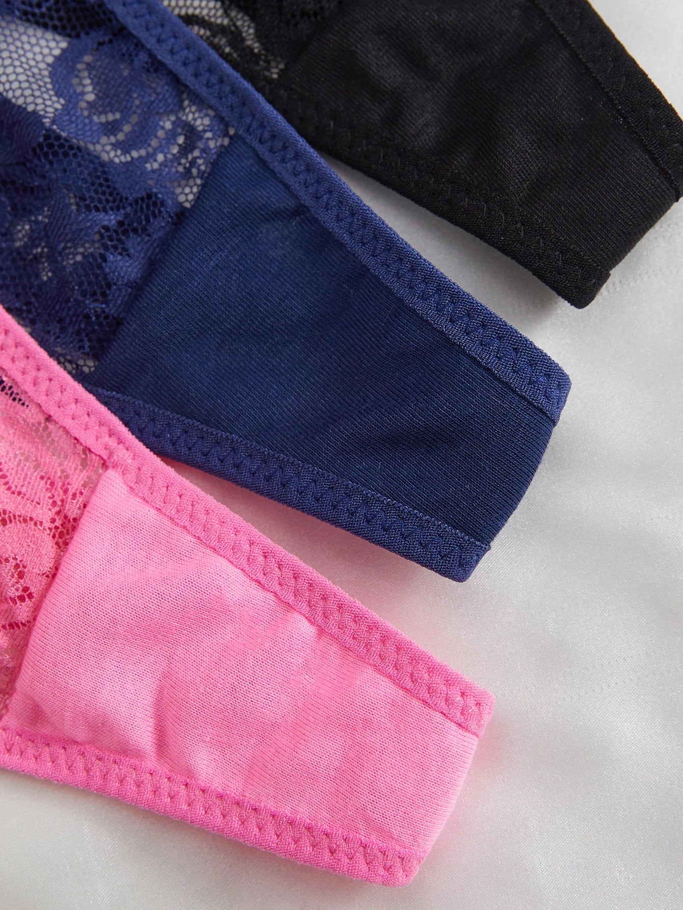 3Pcs/Set Women Sexy Floral Lace Thong Panties Low Waist Hollow Lace Sexy Lingerie Adjustable Thin Strap Underwear