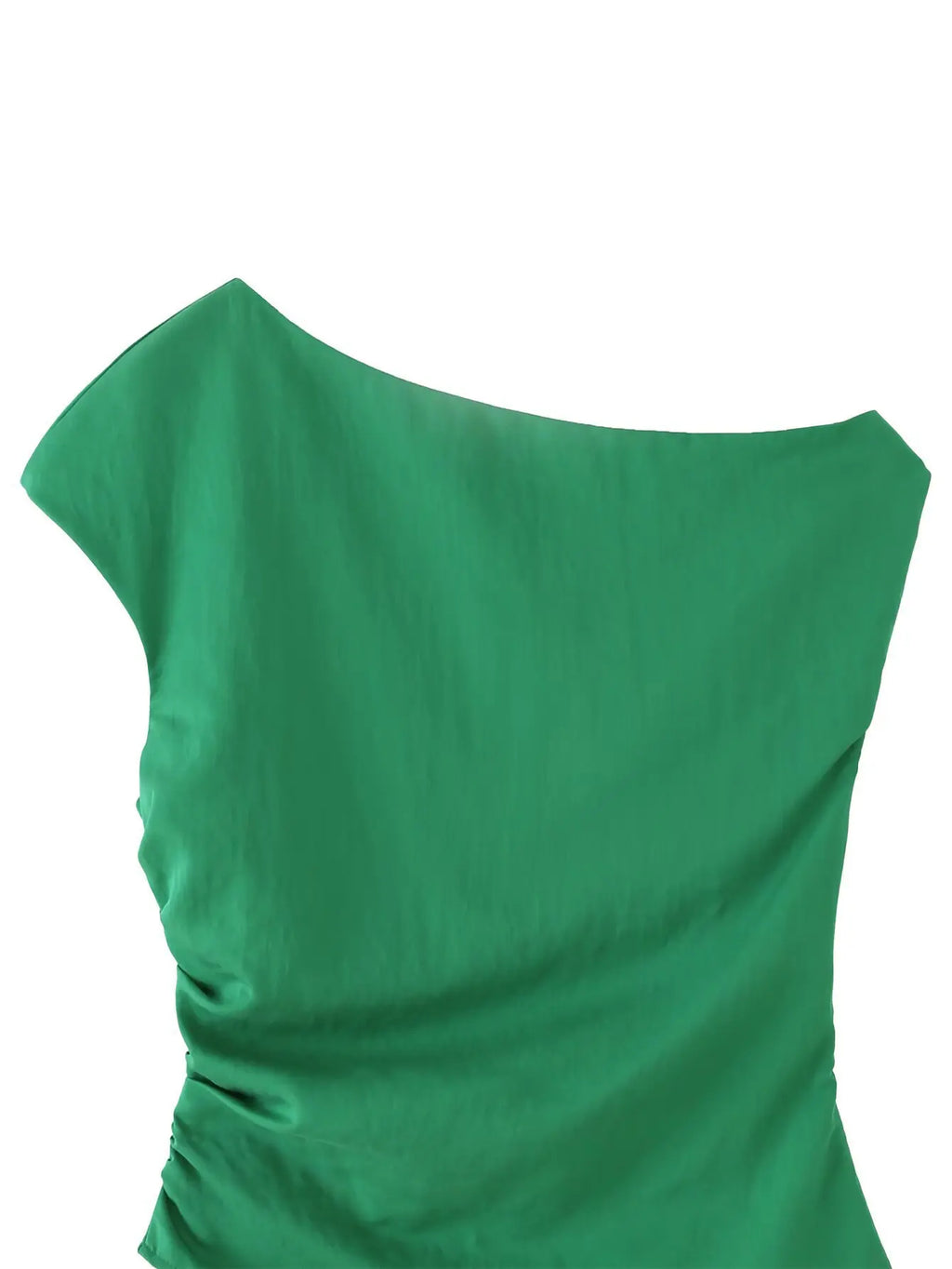 Women's Casual Slim-fit Top Ruched Design Green Ruched Sleeveless Top For Women One Shoulder Slim Fit Casual Summer Blouse 4WHE