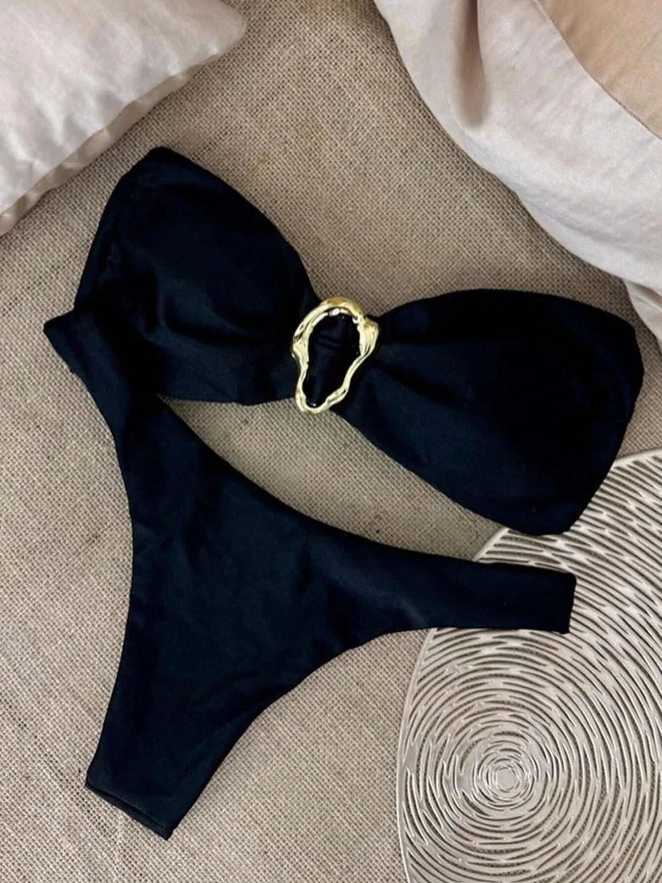 2026 Bandeau Bikinis Women Striped Padded Swimwear Female Sexy Swimsuit Solid Bathers Bathing Swimming Swim Suit Beachwear