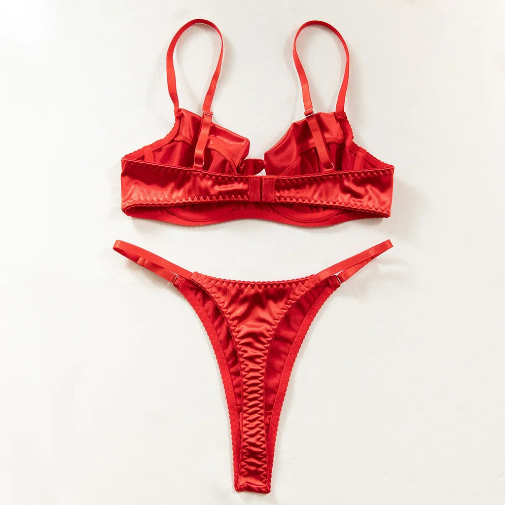 2 Pcs Sexy Bra Set Women Underwear Underwire Push Up Satin Patchwork Bras and Thongs Suits Attractive Bilizna Intimate Set