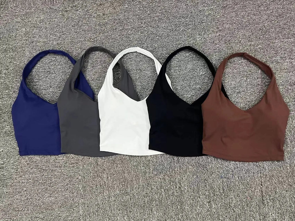 Hanging Neck Yoga Sports Bra Women Breathable Shock Proof Gym Workout Fitness Push Up Top Yoga Running Sportswear Vest Sexy Bra