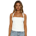 Women Fashion Summer Tank Tops Halter Neck Sleeveless Solid Color/Striped Print Slim Fit Vest