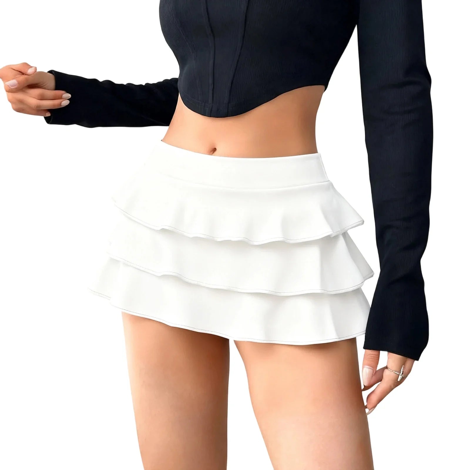 Summer Solid Color Sexy Mini Skirt Women Going Out Skirts High Waist Layered Ruffle Short Skirt for Club