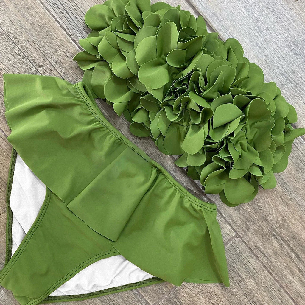 Sexy 3D Flower Bikini Set Brazilian Biquini Low Waist Swimwear Push Up SwimSuit Women Solid Swimwear Sexy Beach Wear Female