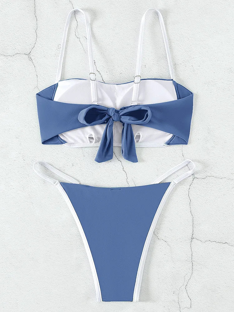 Splicing Mini Micro Thong Bikini Female Swimsuit Women Bandeau Swimwear Two-pieces Bikini Set Brazilian Bather Bathing Suit Swim