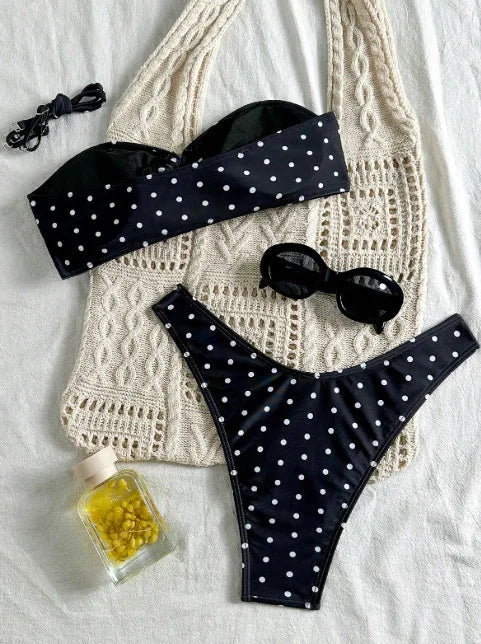 XS - L Polka Dot Bandeau Bikini Women Swimwear Female Swimsuit Two-pieces Bikini Set Brazilian High Cut Bathing Suit Swim Lady