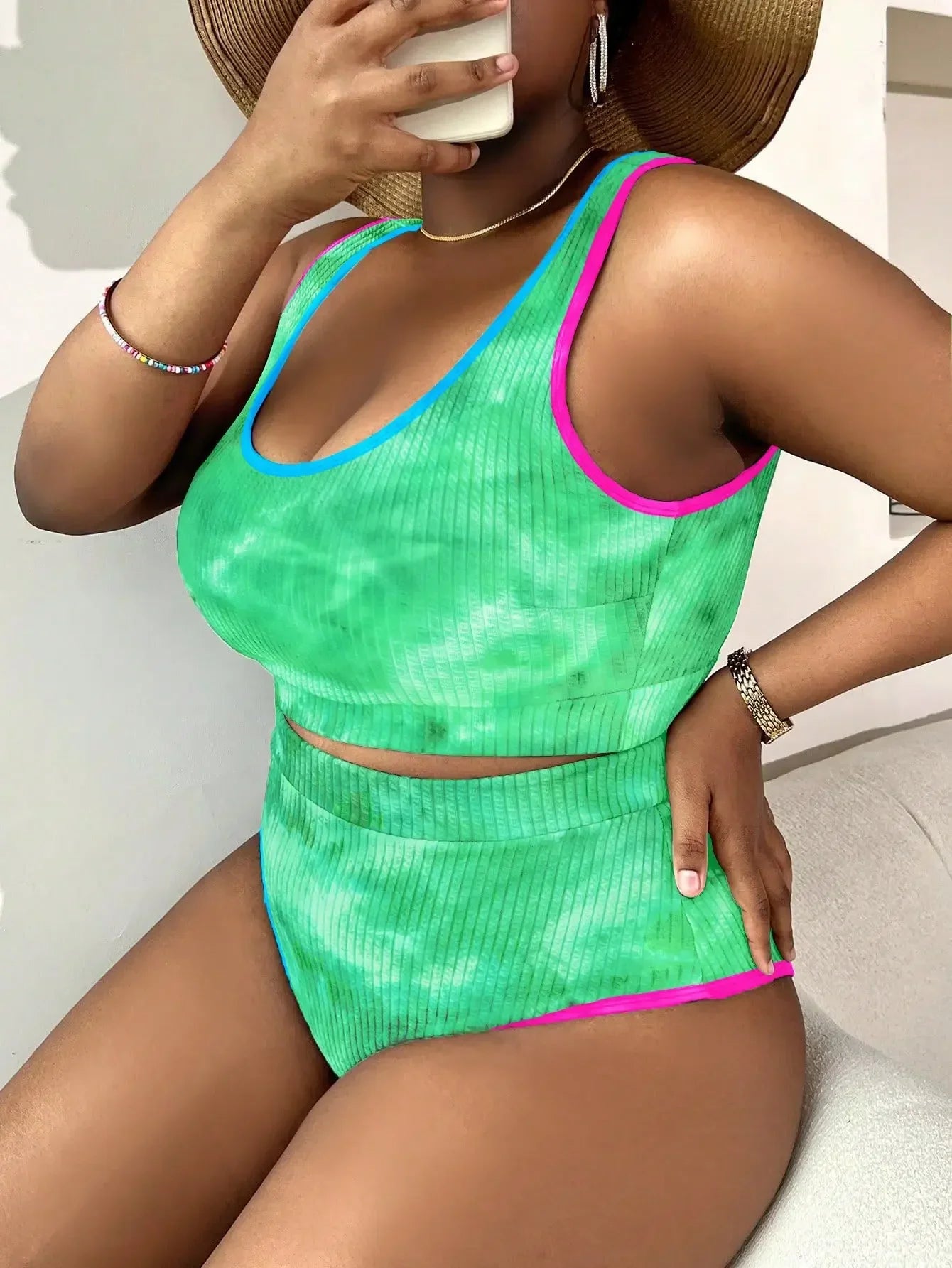 Large Size 3XL Women's Patchwork Swimsuit Sexy Backless High Waist Swimwear Textured Bikini Set Female Beachwear Holiday Biquini