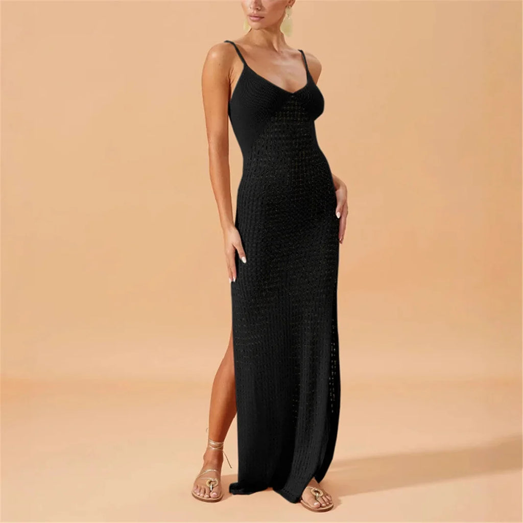 V Neck Sleeveless Hollow Out Crochet Knitted Tunic Beach Cover Up Cover-ups Beach Dress Beach Wear Beachwear Female Women V7212