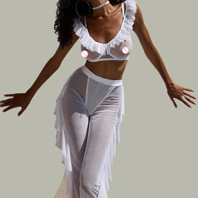 Toucheart Erotic Lingerie Versatile Hot Girls See-through Mesh Hollow Bodyshaping Pure Desire Sexy Delicate Underwear Split Kit