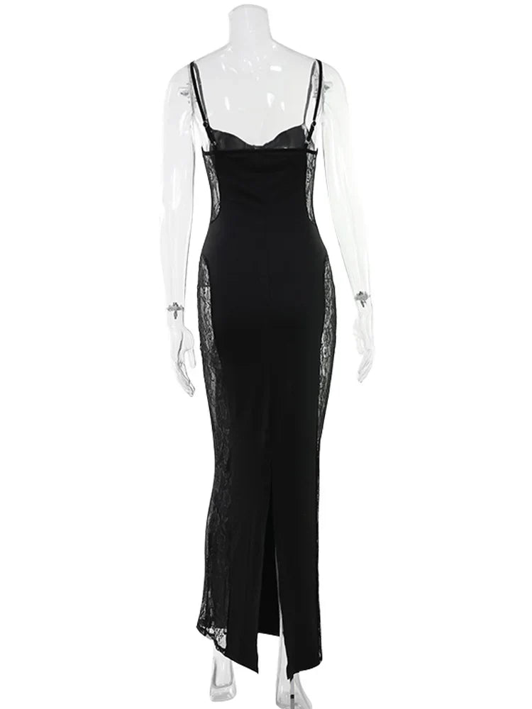 Ahagaga Eelgant Straps Women's Dresses Patchwork Lace SheathSolid Camisole Sleeveless Party Trend Fashion Female Vestidos Robes