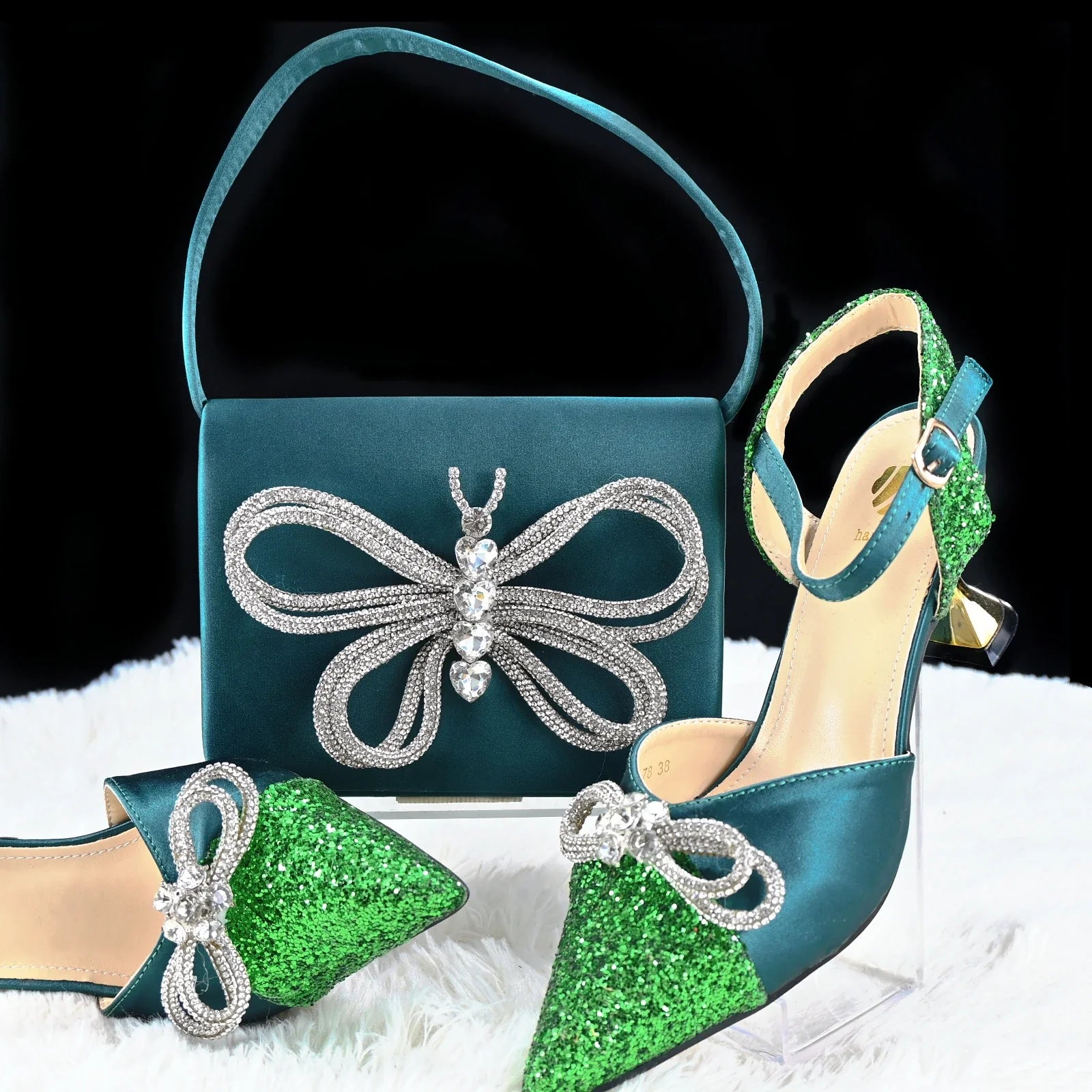 Doershow High Quality African Style Ladies Shoes And Bags Set Latest BLUE Italian Shoes And Bag Set For Party  HGH1-8