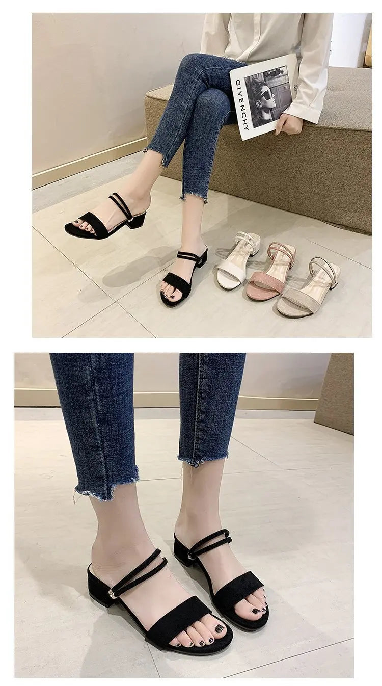 Women Sandals Chunky Heels Slides Summer 2026 Elegant Shoes Women Slipper Big Size 34-42 Fashion Summer Sandal Women