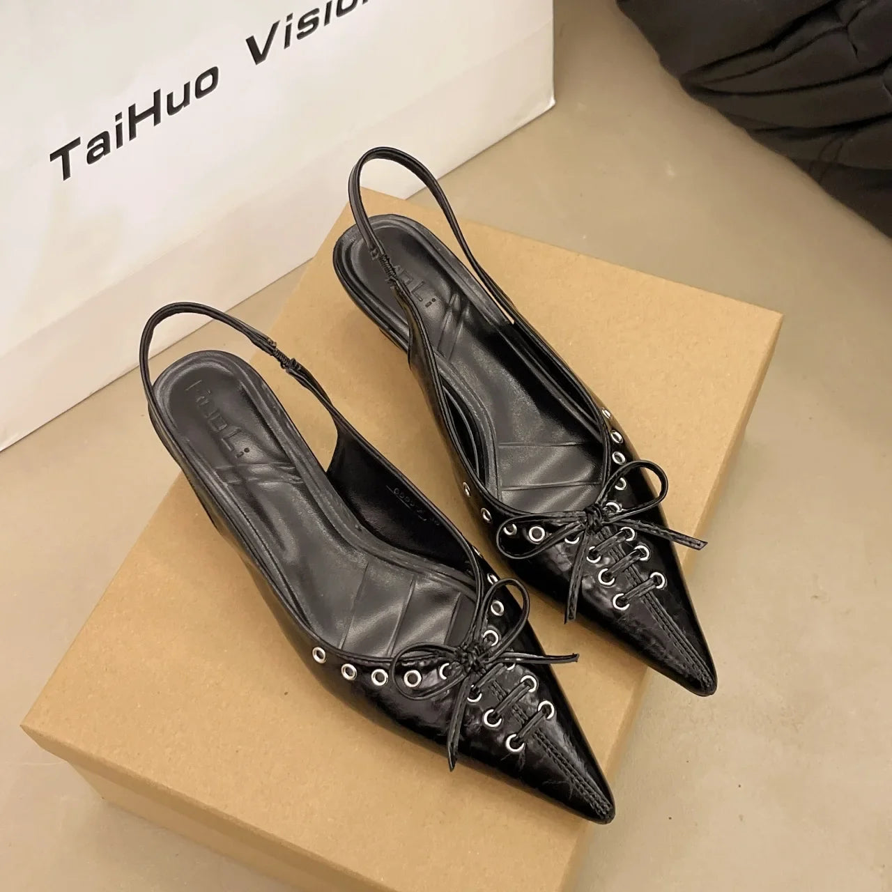 Pointed Toe Slingbacks Sandals Women Elegant Kitten Heel Dress Shoes Shallow Comfy Bowknot Office High Heels Ladies 2026