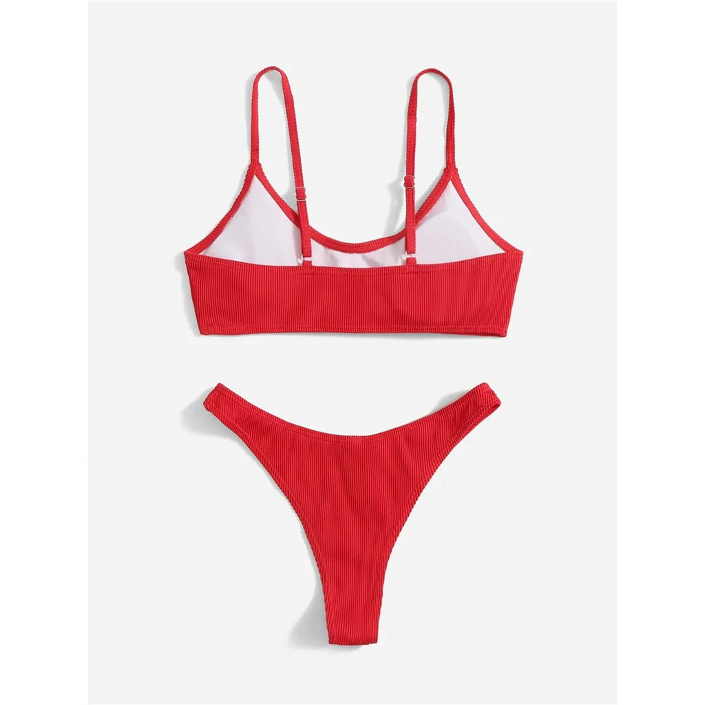 Ribbed High Leg Cut Bikini Female Swimsuit Women Swimwear Two-Pieces Bikini Set Brazilian Padded Bather Bathing Suit Swim V7126