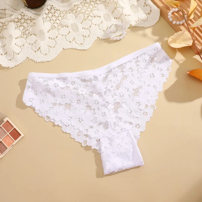 3Pcs Lace Sexy Transparent Panty Women's Panties Sexy Breathable Pink-Brown Series Underwear Female Low Waist Soild Lingerie