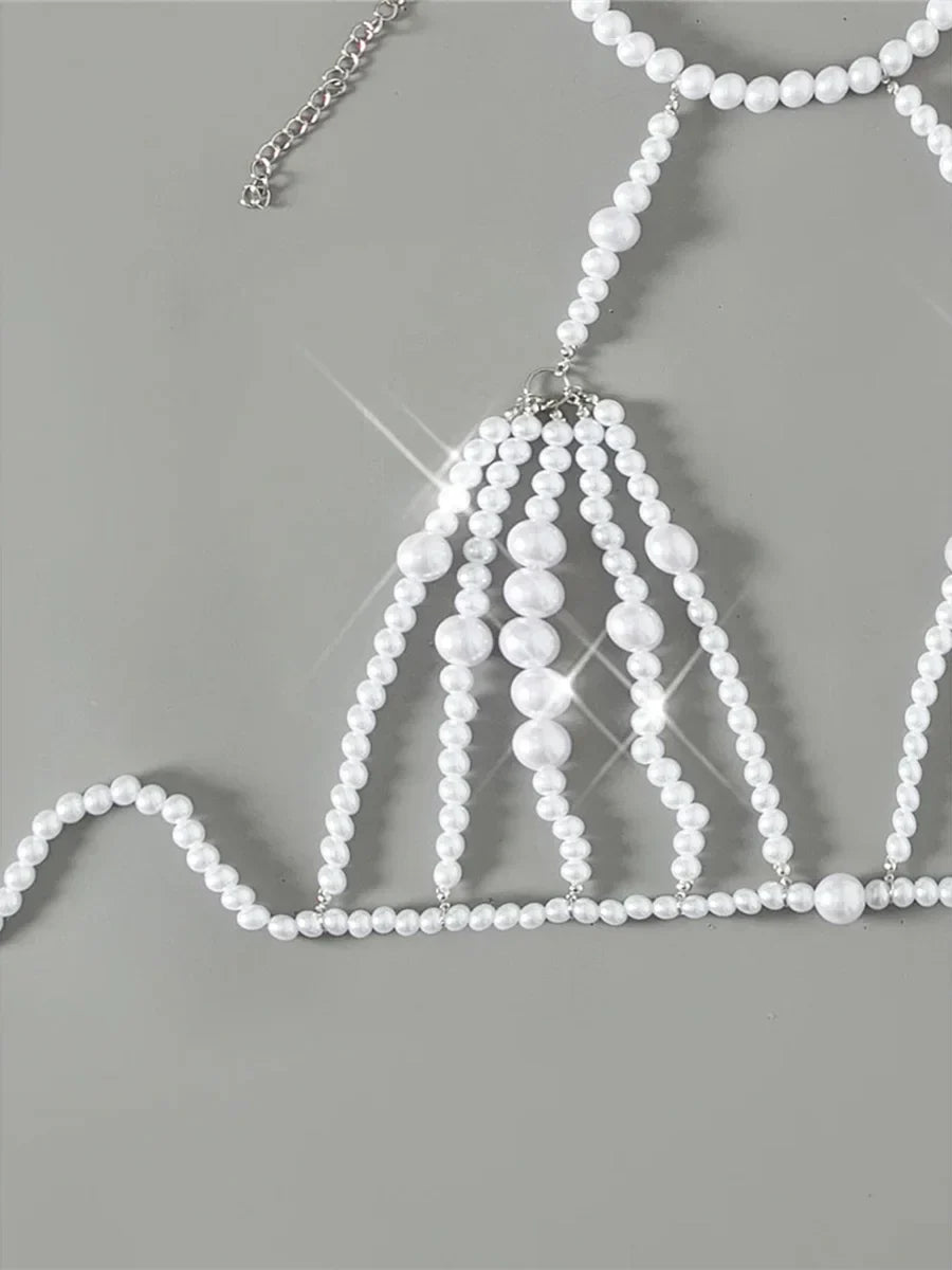 Luxury Pearls Chain Fringe Tassel Bikini Bottom Swim Brief Women Swimwear Female Bather Brazilian Tanga Panties Underwear